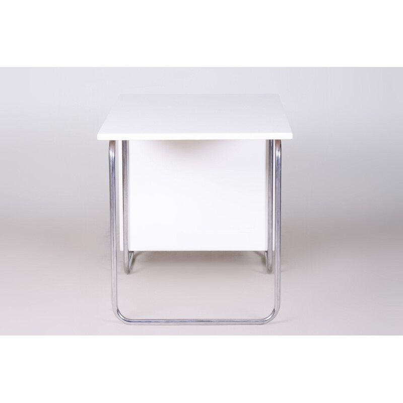 Bureau bauhaus vintage blanc en laiton de Robert Slezak pour Slezak Factories, Allemagne 1930