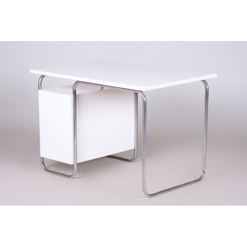 Bureau bauhaus vintage blanc en laiton de Robert Slezak pour Slezak Factories, Allemagne 1930