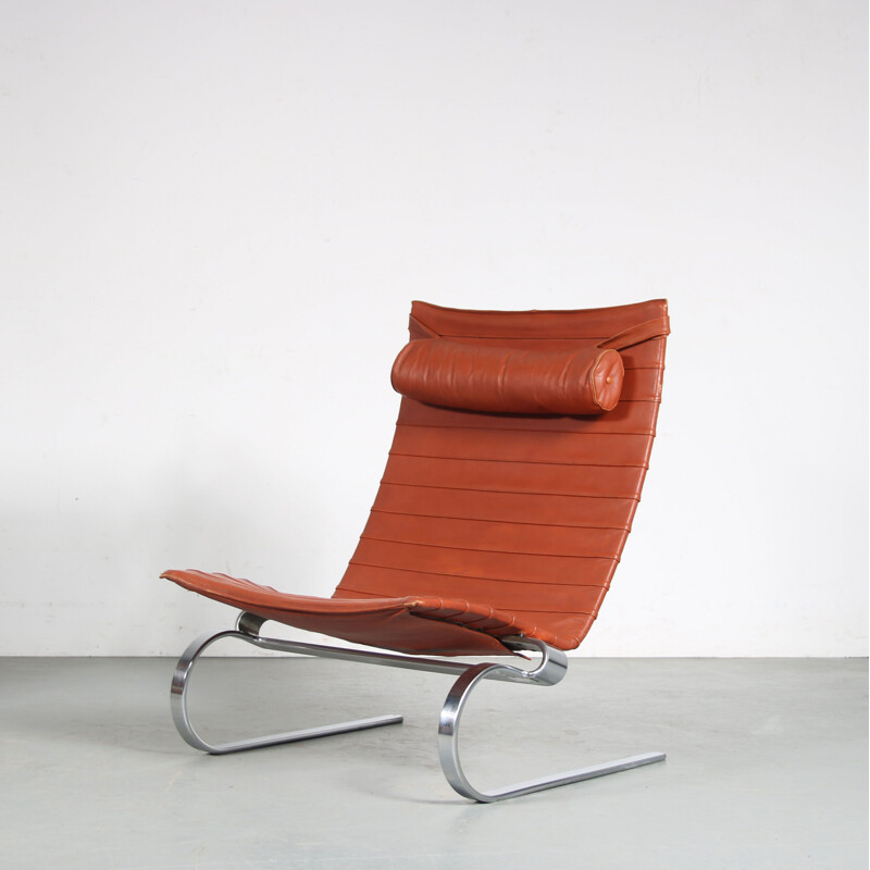 Pair of vintage chromed metal armchairs Pk20 by Poul Kjaerholm for E. Kold Christensen, Denmark 1960