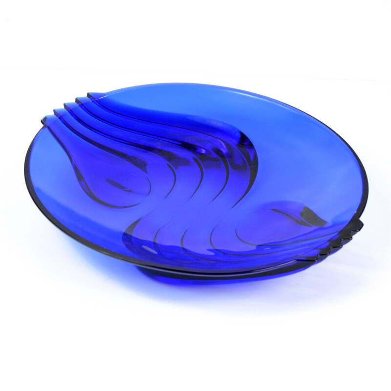 Vintage cobalt plate and glass dish by Luminarc, France 1970