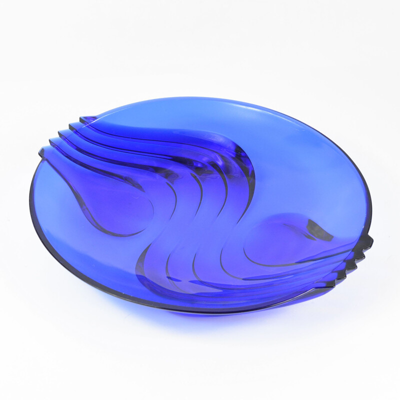 Vintage cobalt plate and glass dish by Luminarc, France 1970