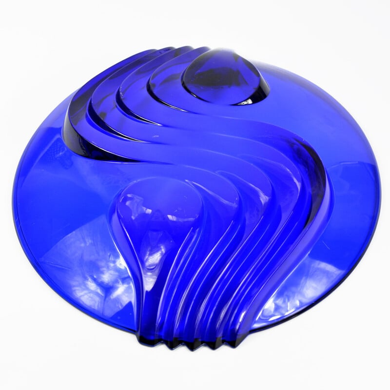 Vintage cobalt plate and glass dish by Luminarc, France 1970