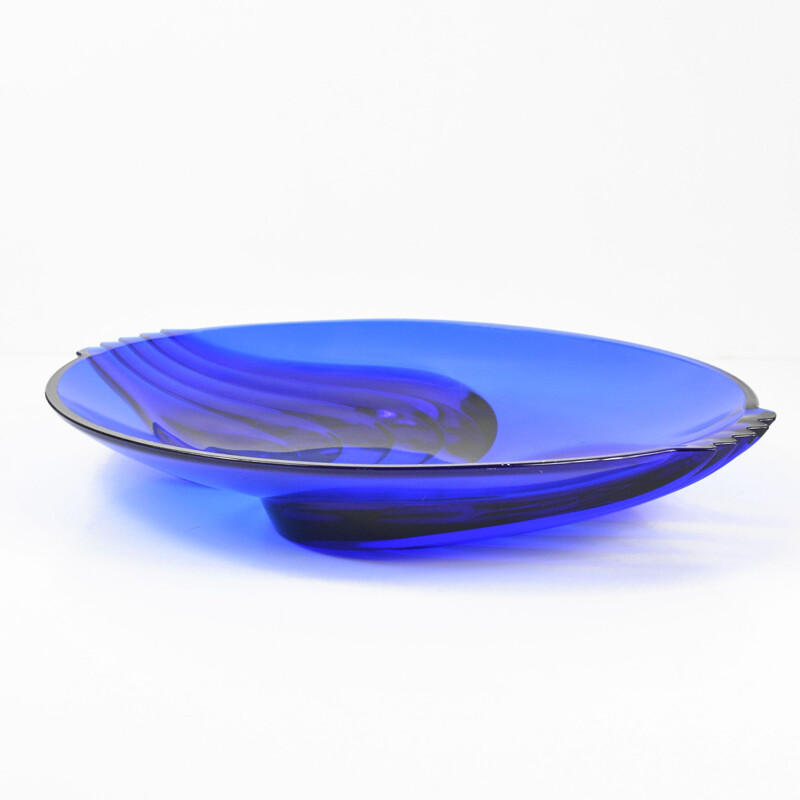 Vintage cobalt plate and glass dish by Luminarc, France 1970