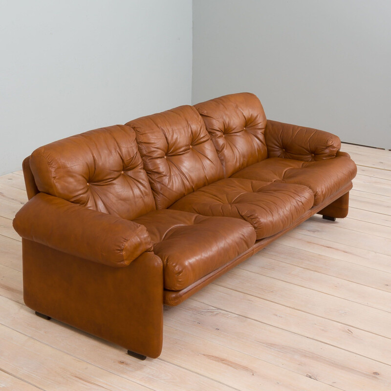 Vintage Coronado 3-Sitzer-Sofa aus braunem Leder von Tobia Scarpa für C