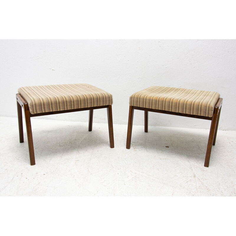 Pair of vintage beechwood stools, Czechoslovakia 1960