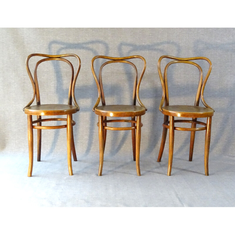 Set of 3 vintage wooden bistro chairs N 55 by Jacob and Joseph Kohn, 1905