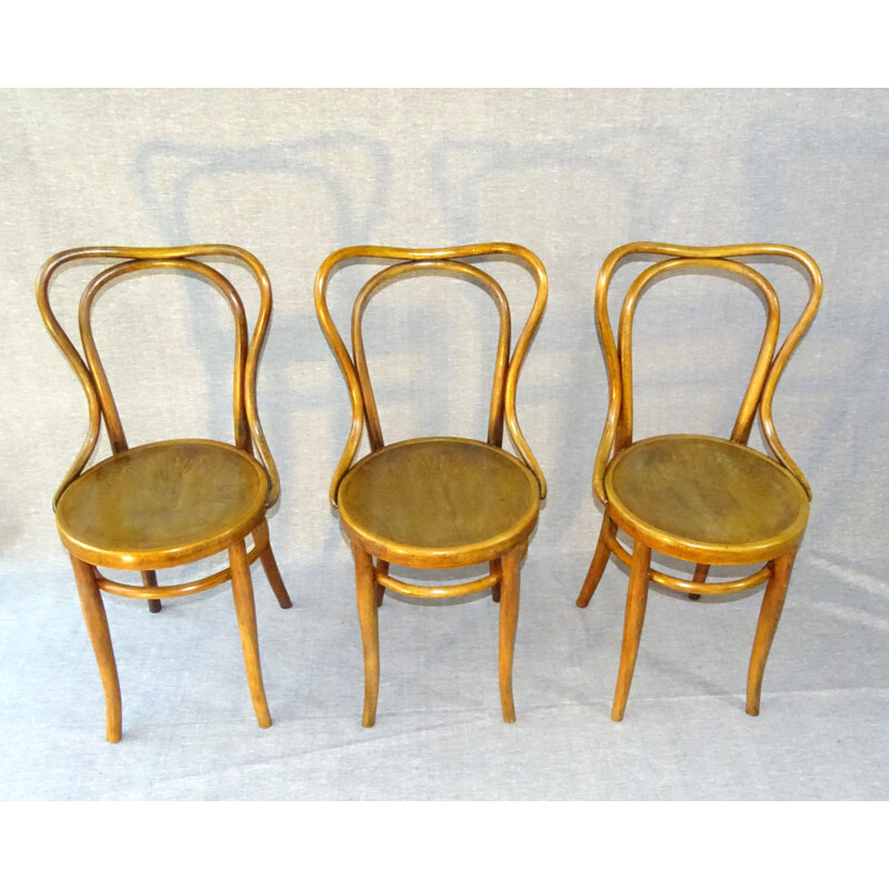 Set of 3 vintage wooden bistro chairs N 55 by Jacob and Joseph Kohn, 1905