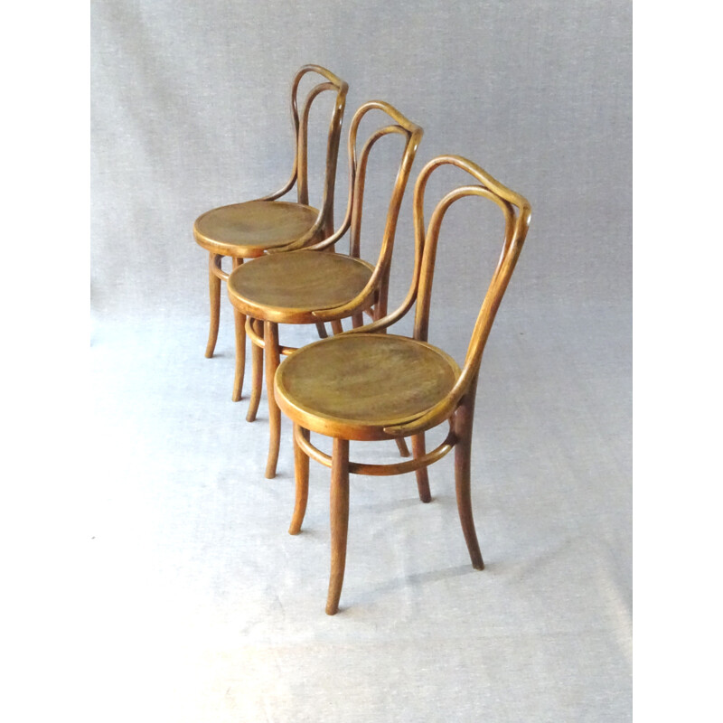 Lot de 3 chaises bistrot vintage en bois N 55 par Jacob et Joseph Kohn, 1905 