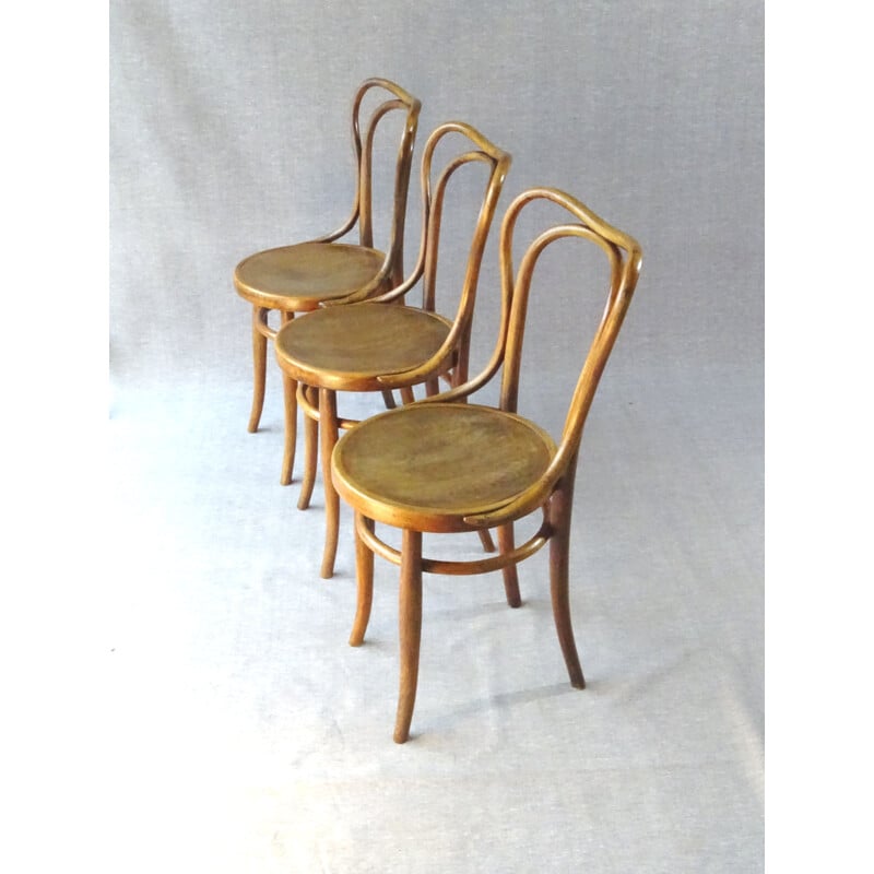 Set of 3 vintage wooden bistro chairs N 55 by Jacob and Joseph Kohn, 1905