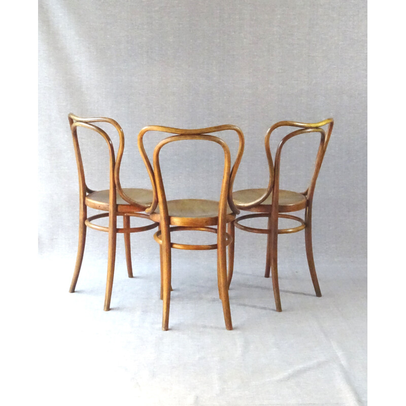 Set of 3 vintage wooden bistro chairs N 55 by Jacob and Joseph Kohn, 1905