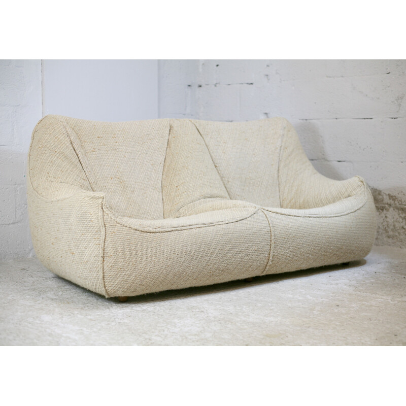 Vintage living room set in foam and wool by Bernard Govin, France 1970s