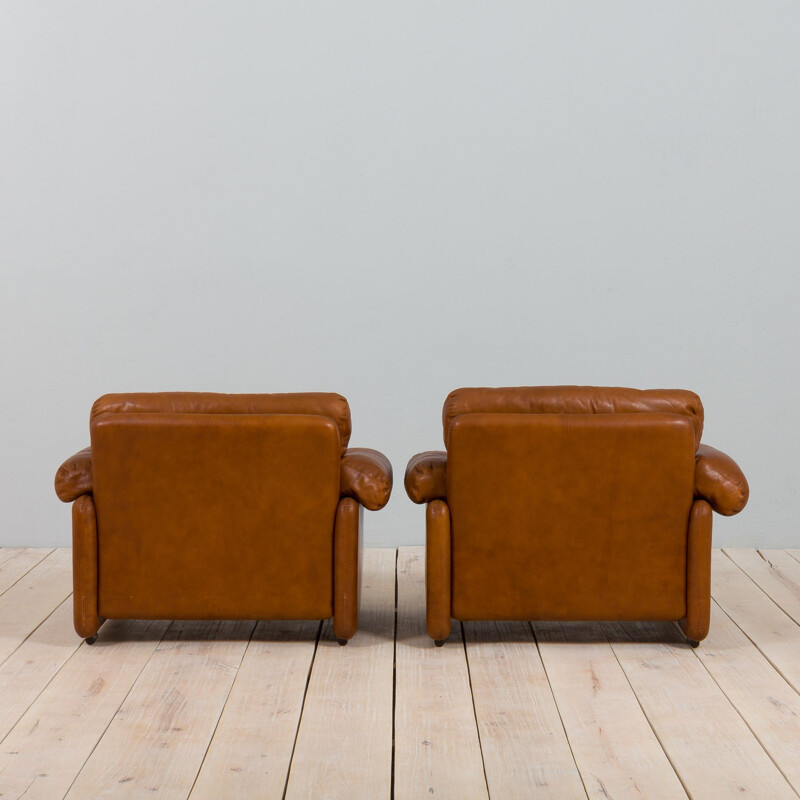 Paire de fauteuils Coronado vintage en cuir aniline marron foncé de Tobia Scarpa pour C&B, Italie 1960