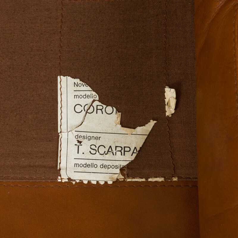 Pair of vintage Coronado armchairs in tan brown aniline leather by Tobia Scarpa for C&B, Italia 1960s