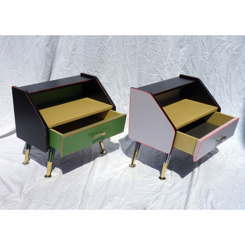 Pair of vintage multi color night stands