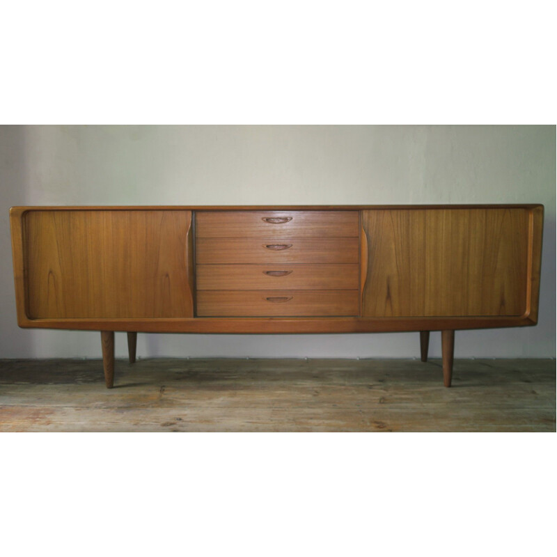 Vintage teak sideboard with sliding doors by H W Klein, Denmark 1960s