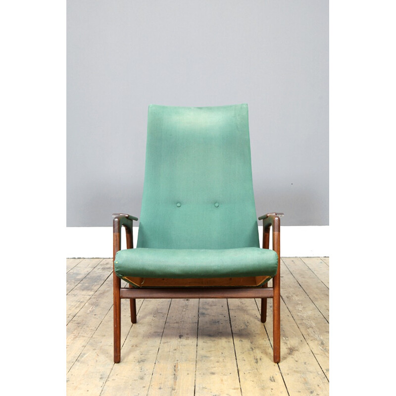 Pastoe "Ruster" armchair in mint fabric and teak, Yngve EKSTRÖM - 1960s