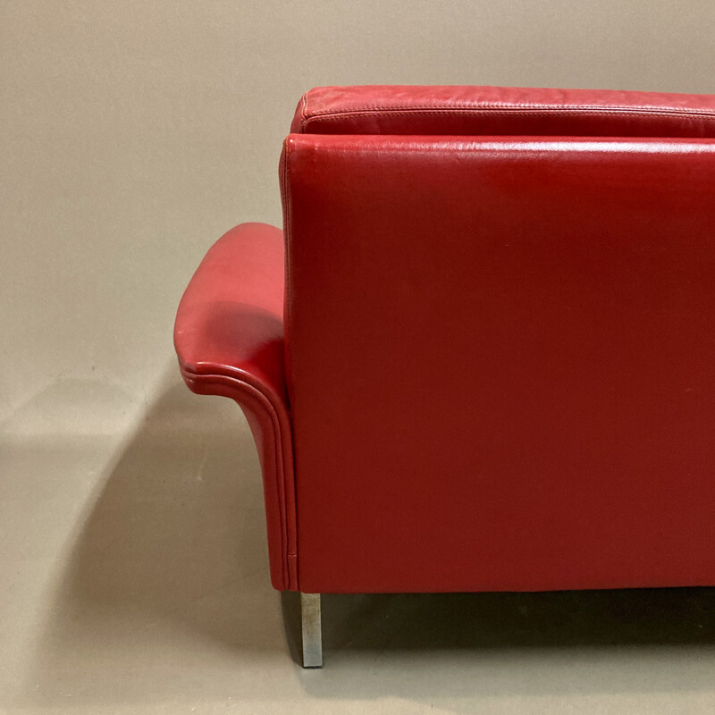 Vintage 3-Sitzer-Sofa aus rotem Leder, 1950