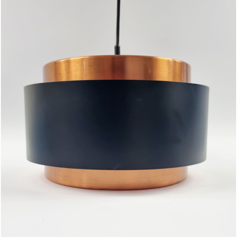 Vintage pendant lamp with copper and black shade by Jo Hammerborg for Fog and Mørup, Denmark 1960