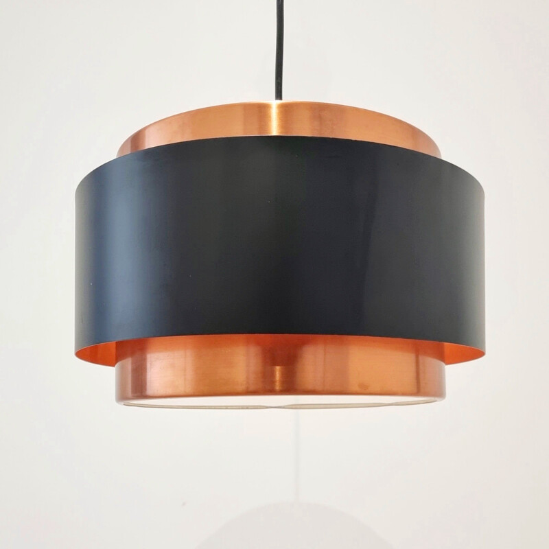 Vintage pendant lamp with copper and black shade by Jo Hammerborg for Fog and Mørup, Denmark 1960