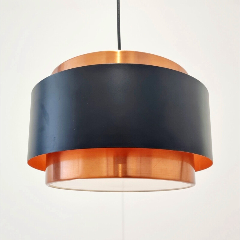 Vintage pendant lamp with copper and black shade by Jo Hammerborg for Fog and Mørup, Denmark 1960