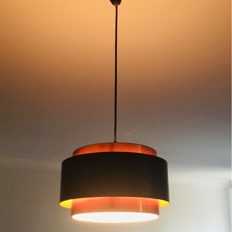 Vintage pendant lamp with copper and black shade by Jo Hammerborg for Fog and Mørup, Denmark 1960