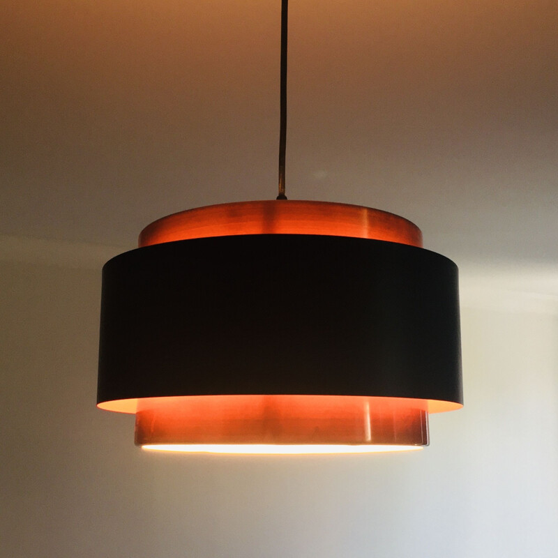 Vintage pendant lamp with copper and black shade by Jo Hammerborg for Fog and Mørup, Denmark 1960