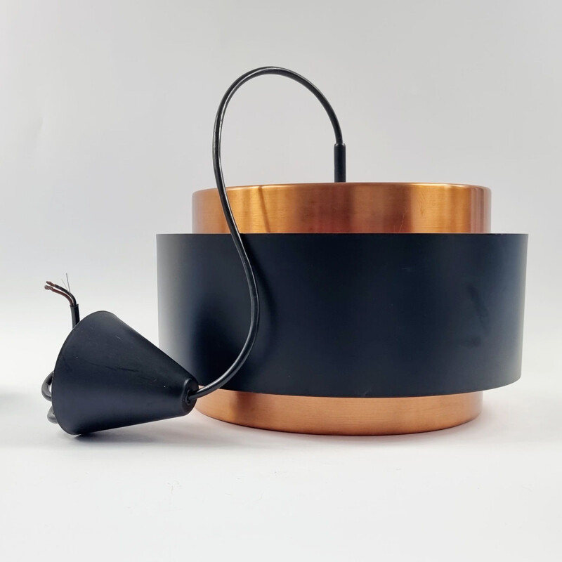 Vintage pendant lamp with copper and black shade by Jo Hammerborg for Fog and Mørup, Denmark 1960