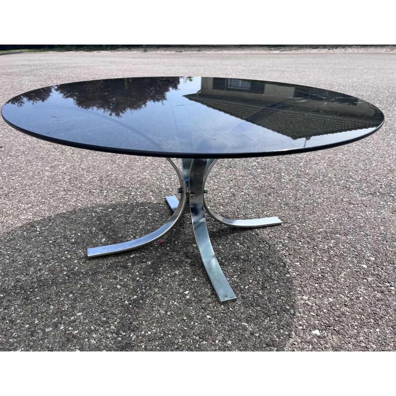 Vintage glass and chrome coffee table, 1970