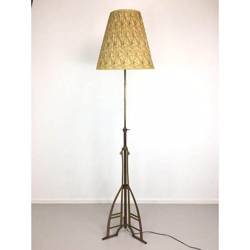 Lampadaire vintage en laiton et tissu - 1950