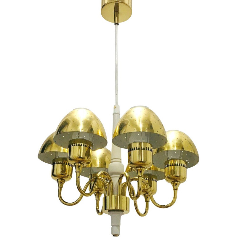 Scandinavian vintage brass chandelier by Hans-Agne Jakobsson for Markaryd, Sweden 1960