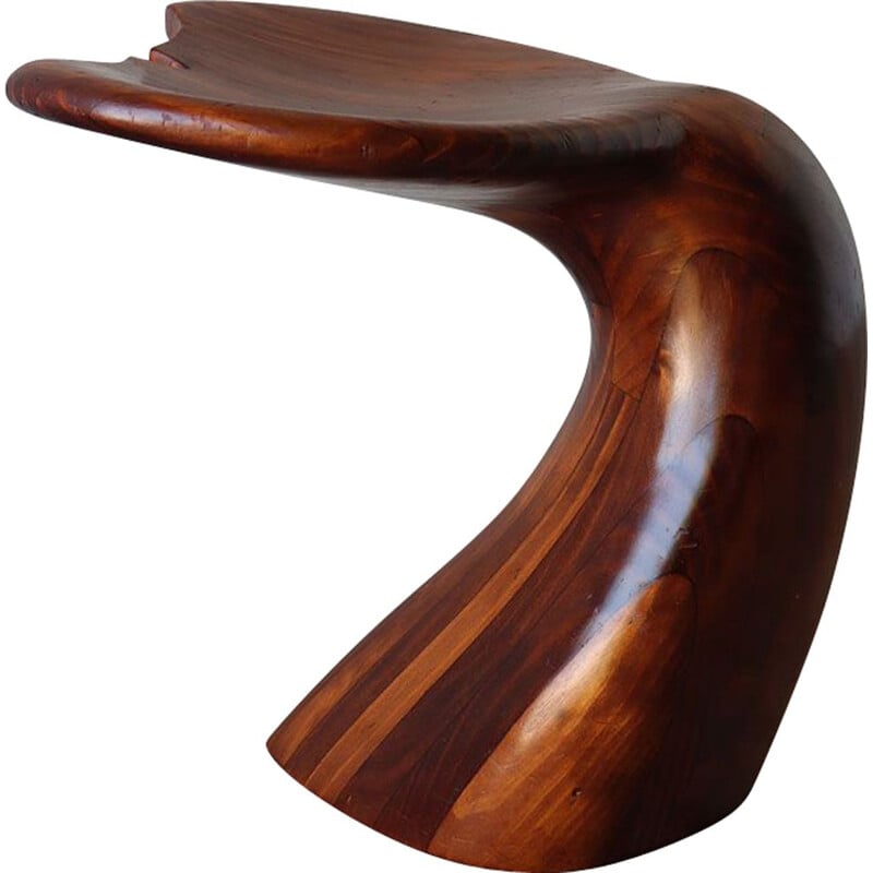 Vintage solid wooden whale fin stool by Polyte Solet