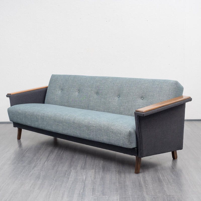 Bicoloured convertible sofa with wooden armrest - 1960s