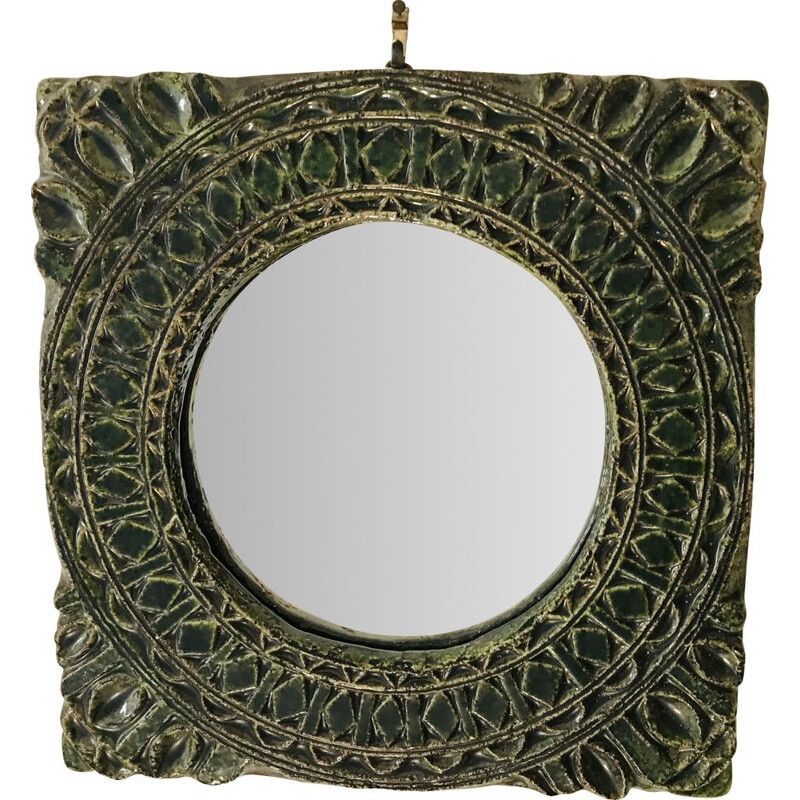 Vintage glazed ceramic mirror attributed to Les Argonautes, 1950s