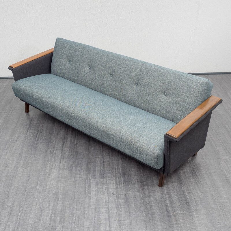 Bicoloured convertible sofa with wooden armrest - 1960s