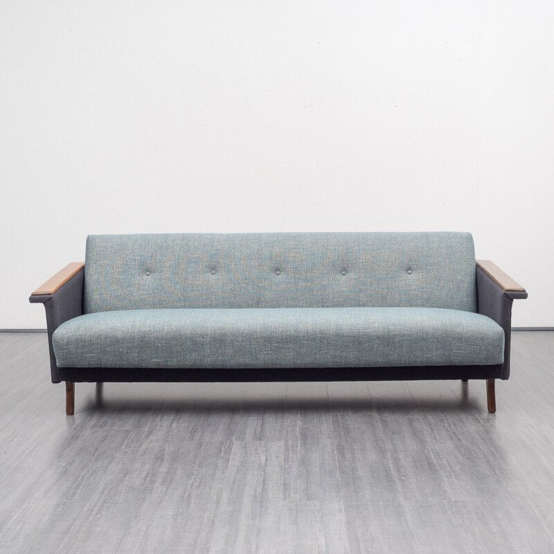 Bicoloured convertible sofa with wooden armrest - 1960s