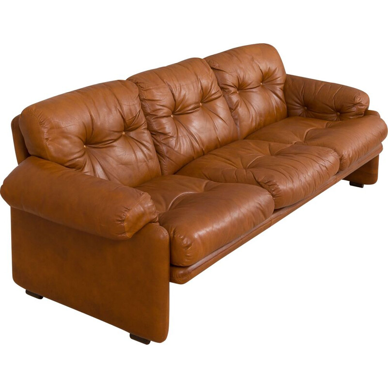 Vintage Coronado 3-Sitzer-Sofa aus braunem Leder von Tobia Scarpa für C