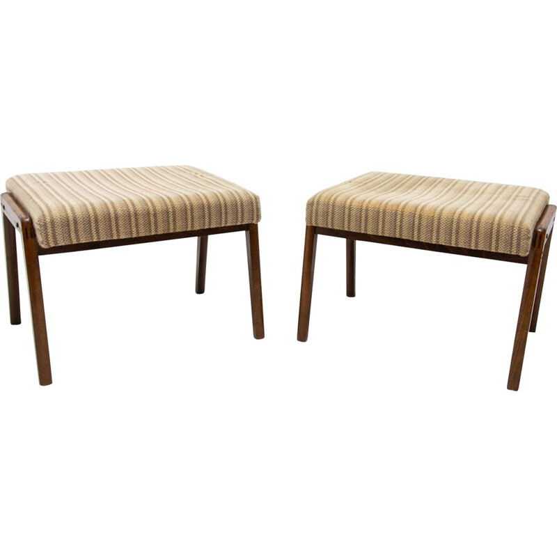 Pair of vintage beechwood stools, Czechoslovakia 1960