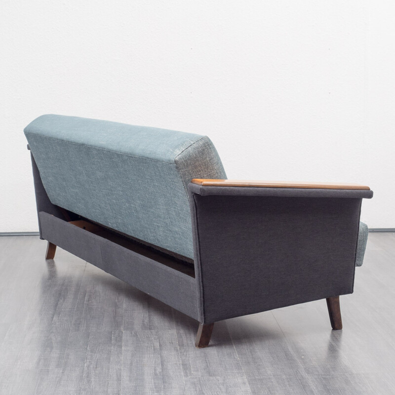 Bicoloured convertible sofa with wooden armrest - 1960s