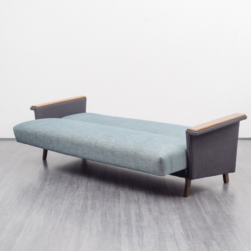 Bicoloured convertible sofa with wooden armrest - 1960s