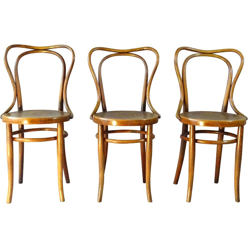 Lot de 3 chaises bistrot vintage en bois N 55 par Jacob et Joseph Kohn, 1905 