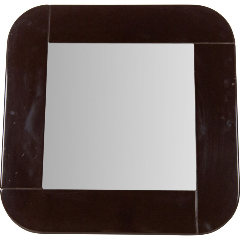 Zwarte vierkante vintage spiegel met houten lijst, 1980
