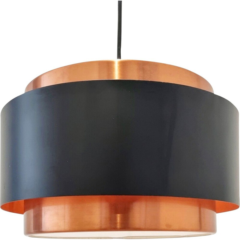 Vintage pendant lamp with copper and black shade by Jo Hammerborg for Fog and Mørup, Denmark 1960