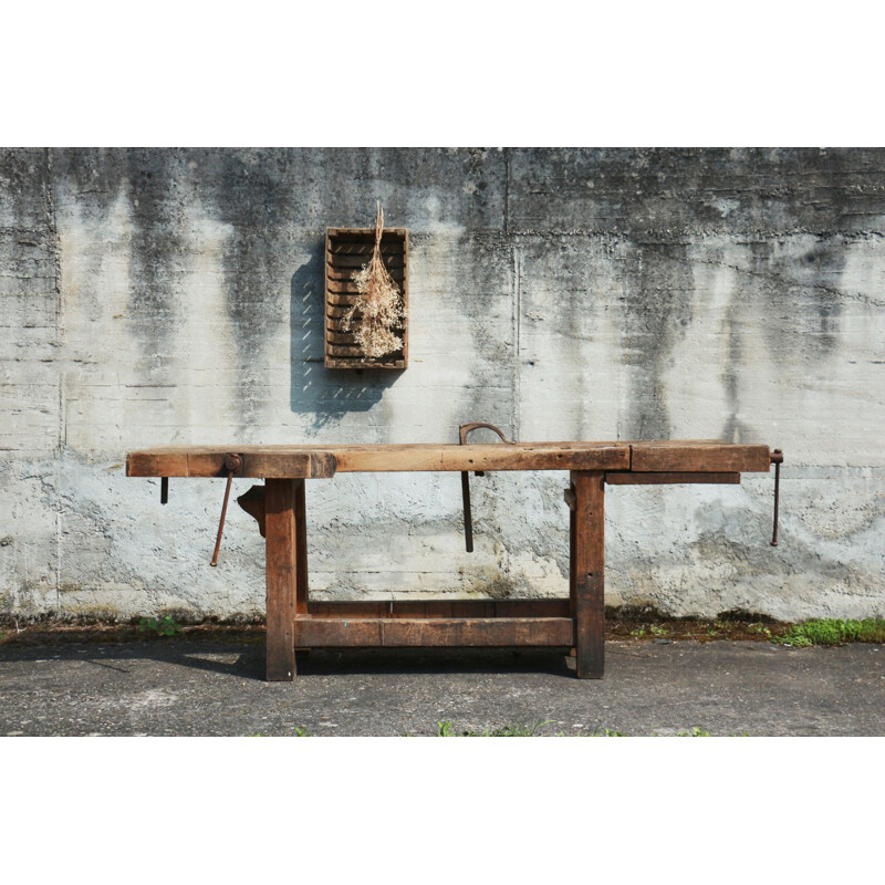 Vintage solid oakwood workbench