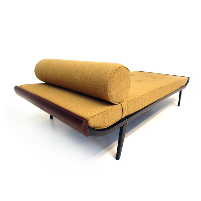 Auping "Cleopatra" daybed in mustard yellow fabric and teak, Dick CORDEMEIJER - 1950s