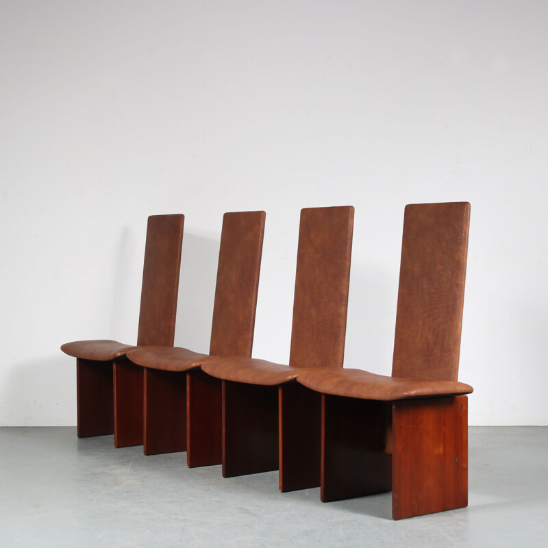 Set of 4 vintage Kazuki dining chairs by Kazuhide Takahama for Gavina, Italy 1980s