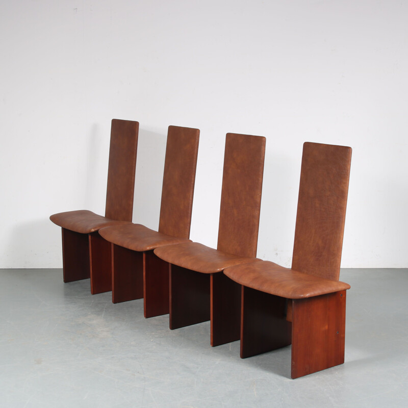 Set of 4 vintage Kazuki dining chairs by Kazuhide Takahama for Gavina, Italy 1980s