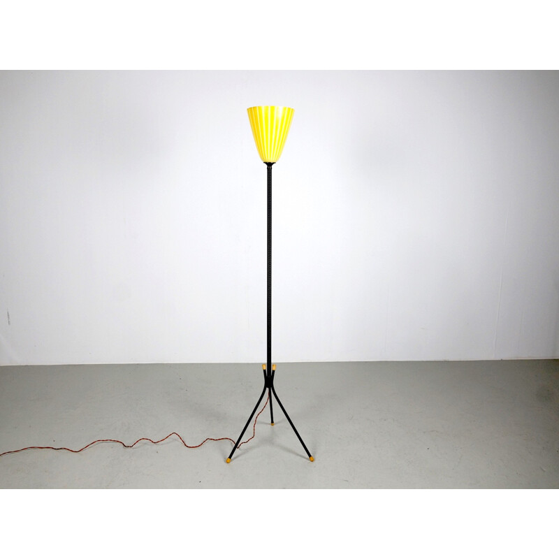 Floor lamp with a yellow glass shade - 1960s