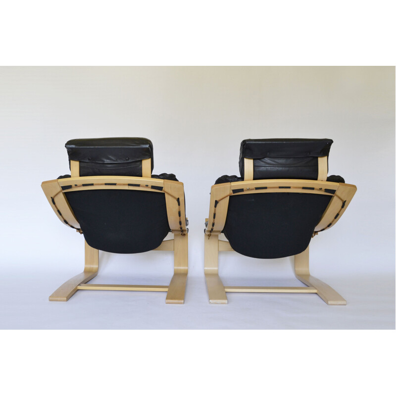 Pair of vintage Kroken leather lounge chairs by Åke Fribytter for Nelo Mobel, 1970s