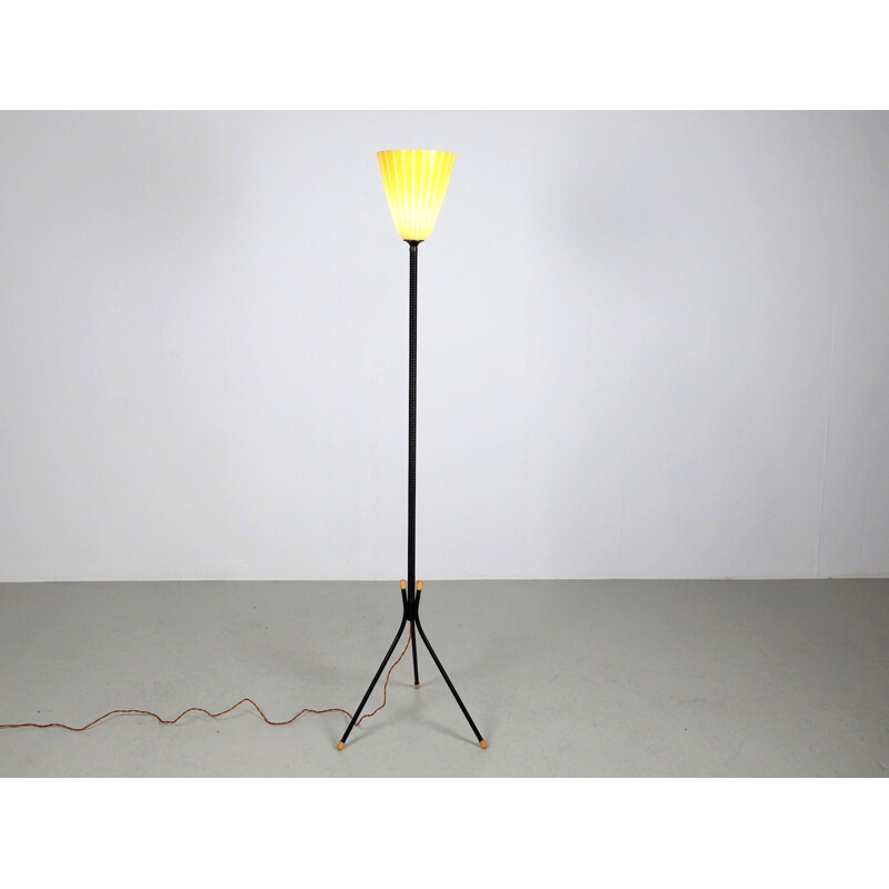 Floor lamp with a yellow glass shade - 1960s