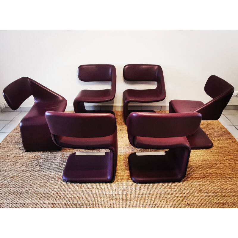 Conjunto de 6 cadeiras de couro vintage "Little Sister" de Roberto Lazzeroni para Ipe Cavalli, Itália 1996